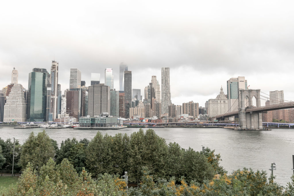 Manhattan skyline from 1 Hotel Brooklyn Bridge by destination wedding photographer Julie Ferneau