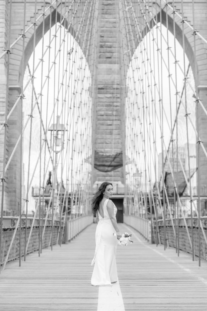 Brooklyn Bridge Wedding Bridal Portraits by destination wedding photographer Julie Ferneau